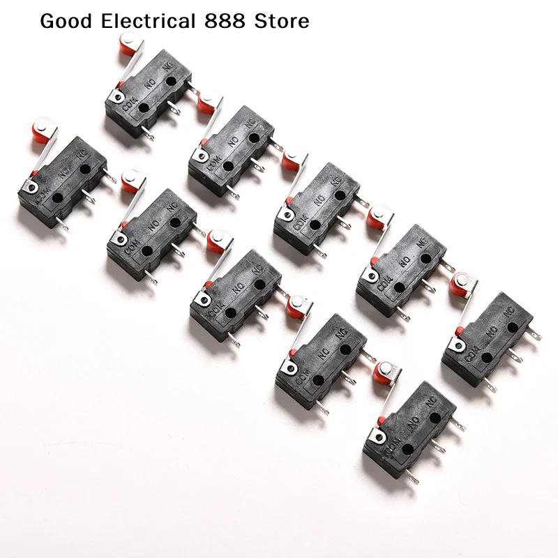 【GE】10Pcs Micro Roller Lever Arm Open and Close Limit Switch  3 Pins KW12-3 PCB Microswitch