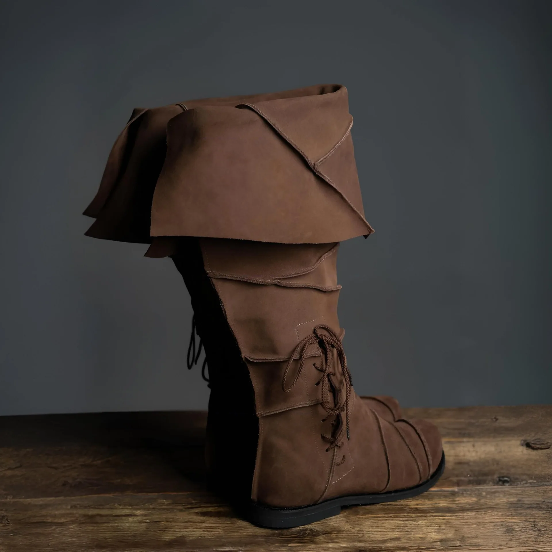 Pirate Boots Men's Renaissance Vintage Brown Cosplay Halloween Viking Steampunk Knight Boots Low Heel Tall Boots Costume - view 3