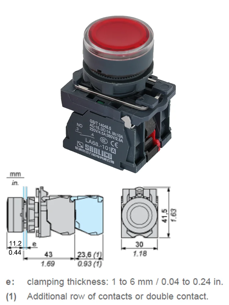 Illuminated Push Button Switch Momentary Switch With Integral LED LA68S SB5 XB5AW34B5 AW33M3 Spring Return Ø22mm