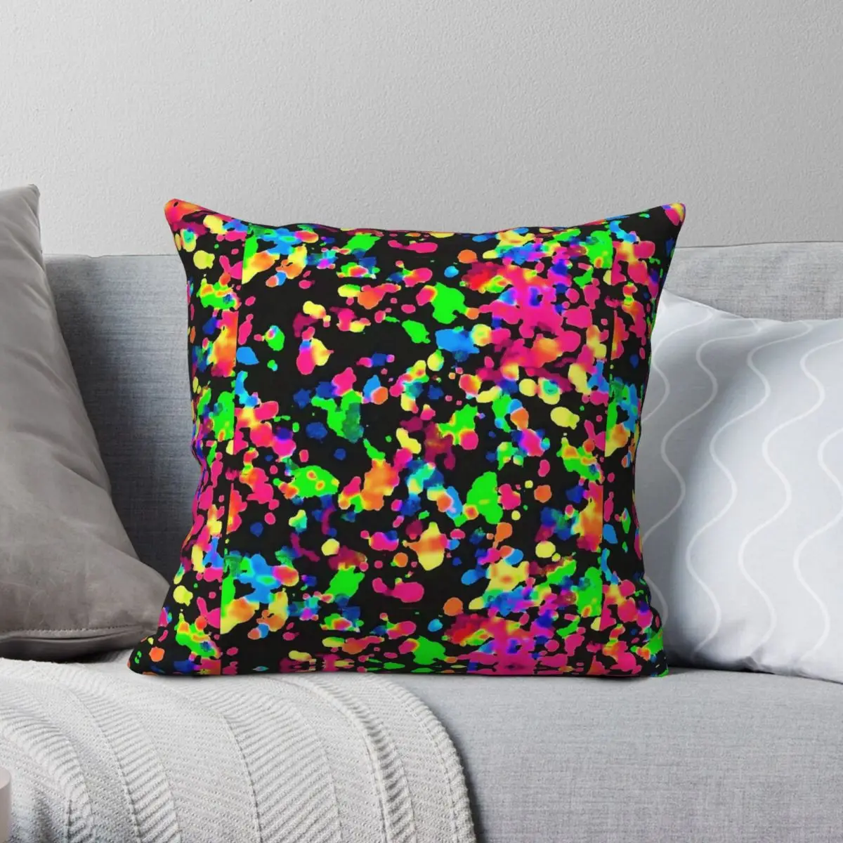 Blacklight Neon Paint Splatter Square Pillowcase Polyester Linen Velvet Printed Decorative Throw Pillow Case Bed Cushion Cover