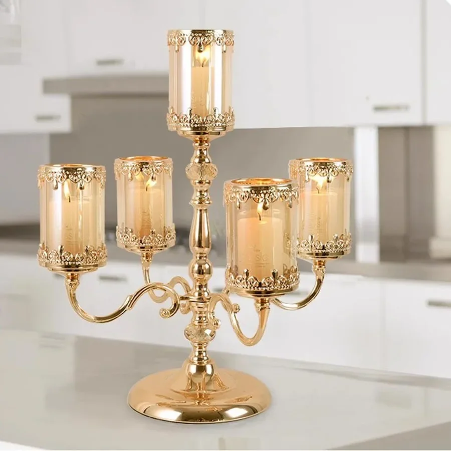 Metal Candle Holder Unique Stand Cup Glass Wedding Candle Holder European Vintage Vertical Outdoor Rotary Candelabros Candles