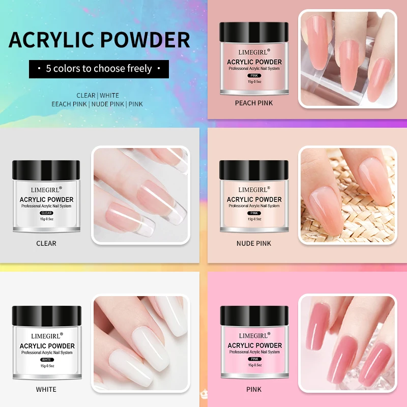 LIMEGIRLアクリルネイルセット クリアホワイトピンクアクリルパウダーとリキッドキット アクリルネイルブラシ付きアクリルセット ホームアートDIY用