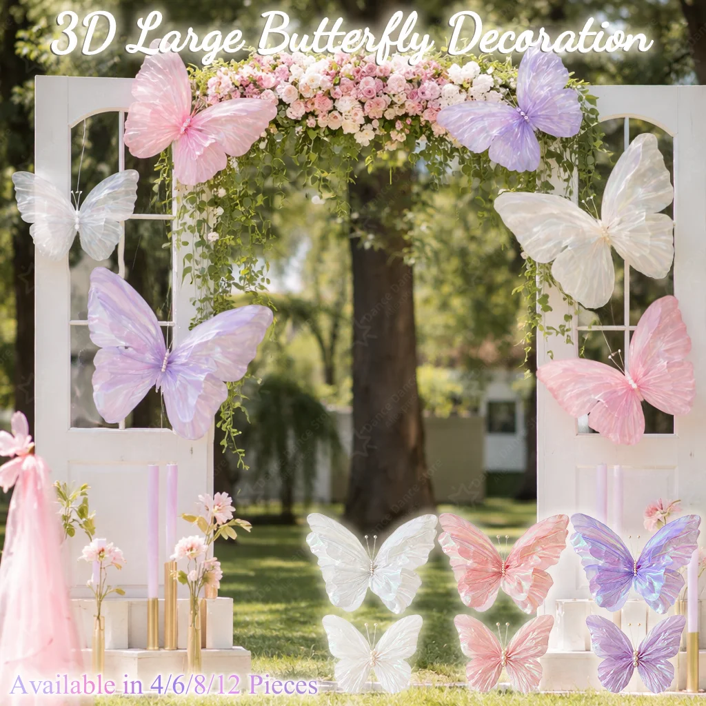 4-12 stuks grote vlinderdecoraties 3D zwevende vlinders voor tafeldecoraties achtergrond voor verjaardag bruidsdouche babyshower - afbeelding 2