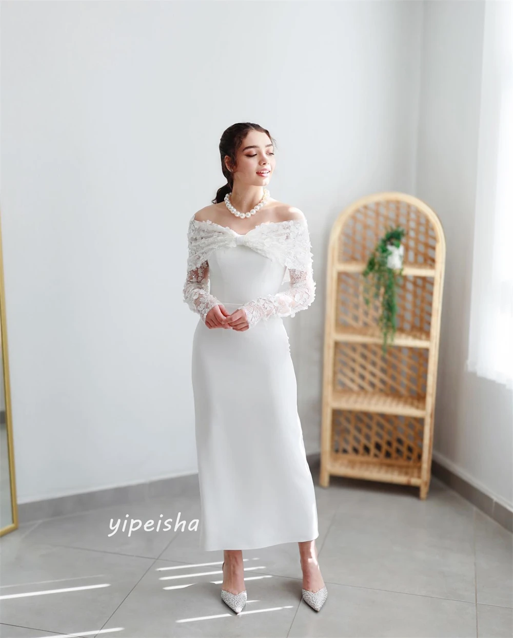 Jiayigong  Satin Applique Formal Evening A-line Off-the-shoulder Bespoke Occasion  Ankle Length