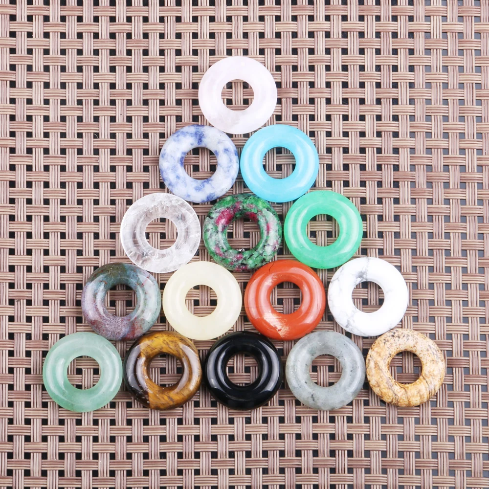 

5Pcs/Pack 20mm Natural Semi-precious Stone Pendants Peace Buckle Large Hole Beads 25 Colors 8mm Hole Making Necklace Earrings