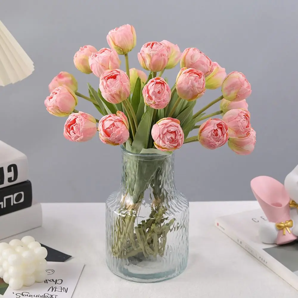 

7 Heads Artificial Tulip Branches Realistic Real Touch Silk Tulip Flower Handmade Fake Flowers Home Living Room Decor