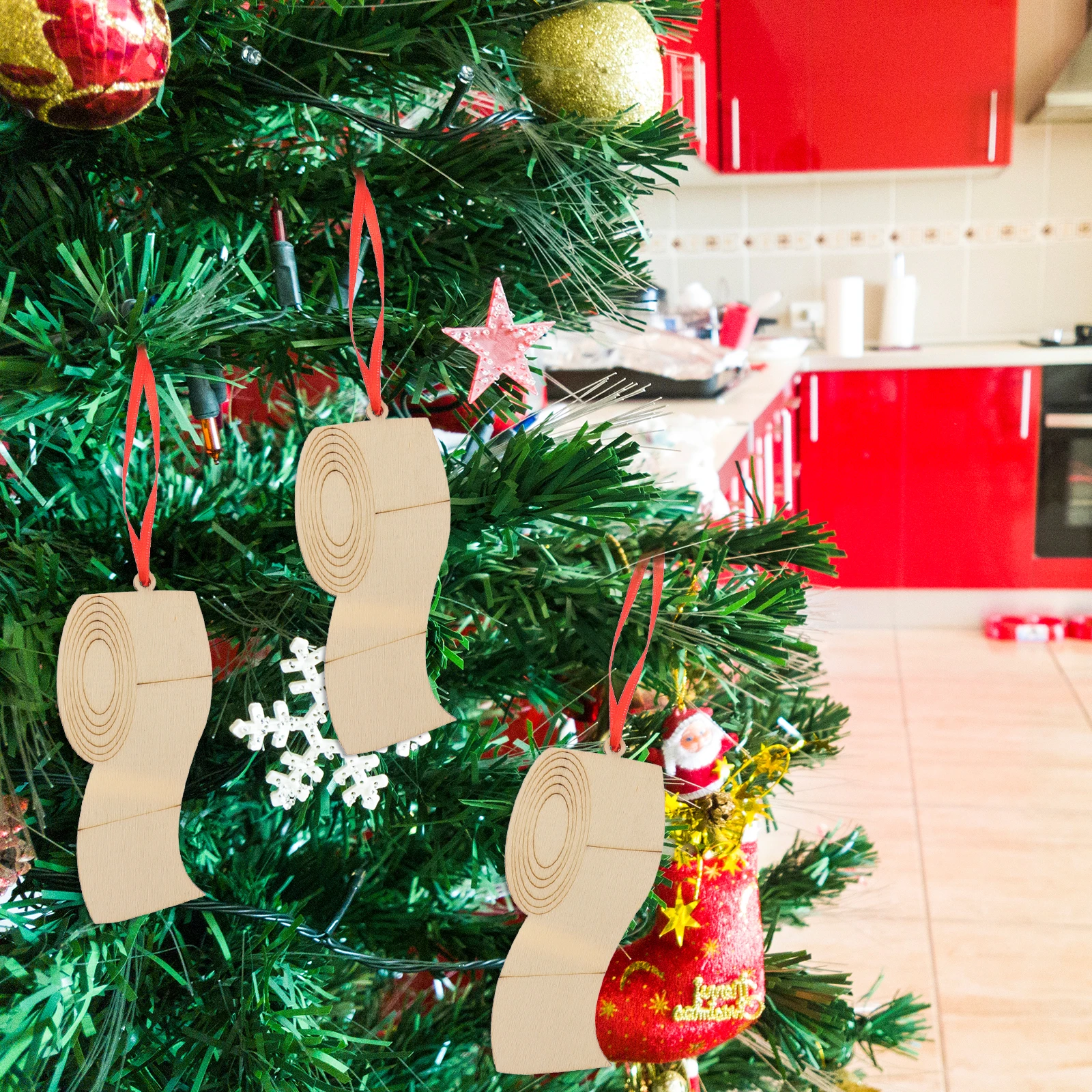 

6 Pcs Wooden Hanging naments Exquisite Craftsmanship Christmas Tree Decorations Home Kitchen Fireplace Mantel Festive Shape