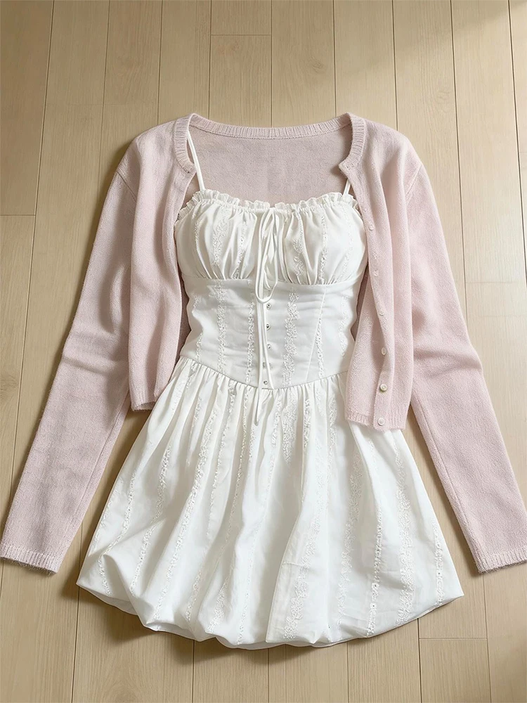 

Sweet Lace Halter Dress Women's Summer 2026 New Pink Sunscreen Cardigan Two-Piece Set Gentle Wind Soft Casual Fashion