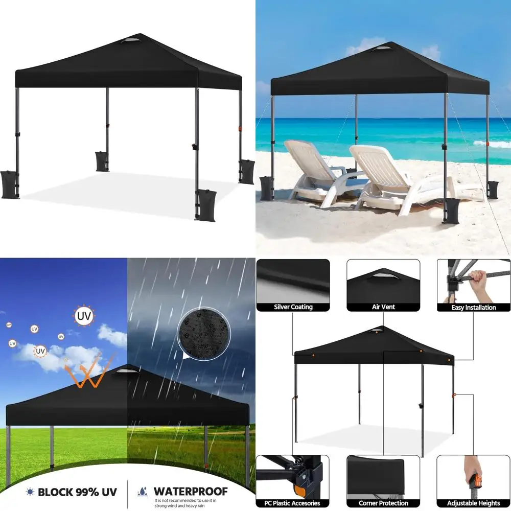 

10x10 Instant Outdoor Canopy Tent with Wheeled Bag, 150D Silver Coated Fabric, 4 Sandbags, 8 Stakes, Commercial Grade, Easy Setu