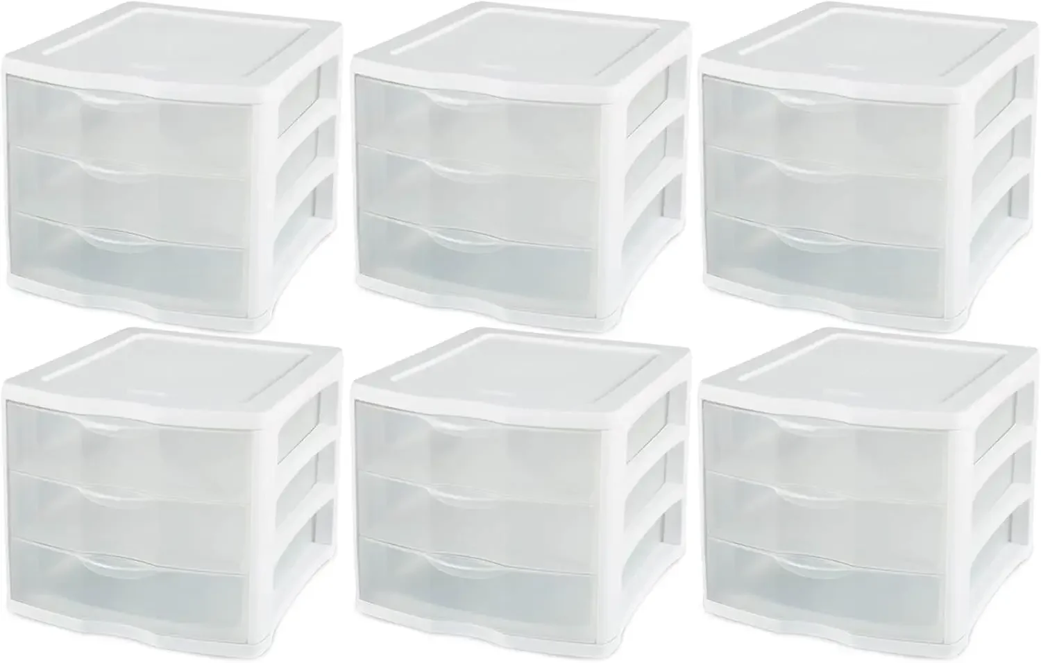 Clear Plastic Stackable Small 3 Drawer Storage System for Home Office, Dorm Room, or Bathrooms, White Frame, 3 Pack