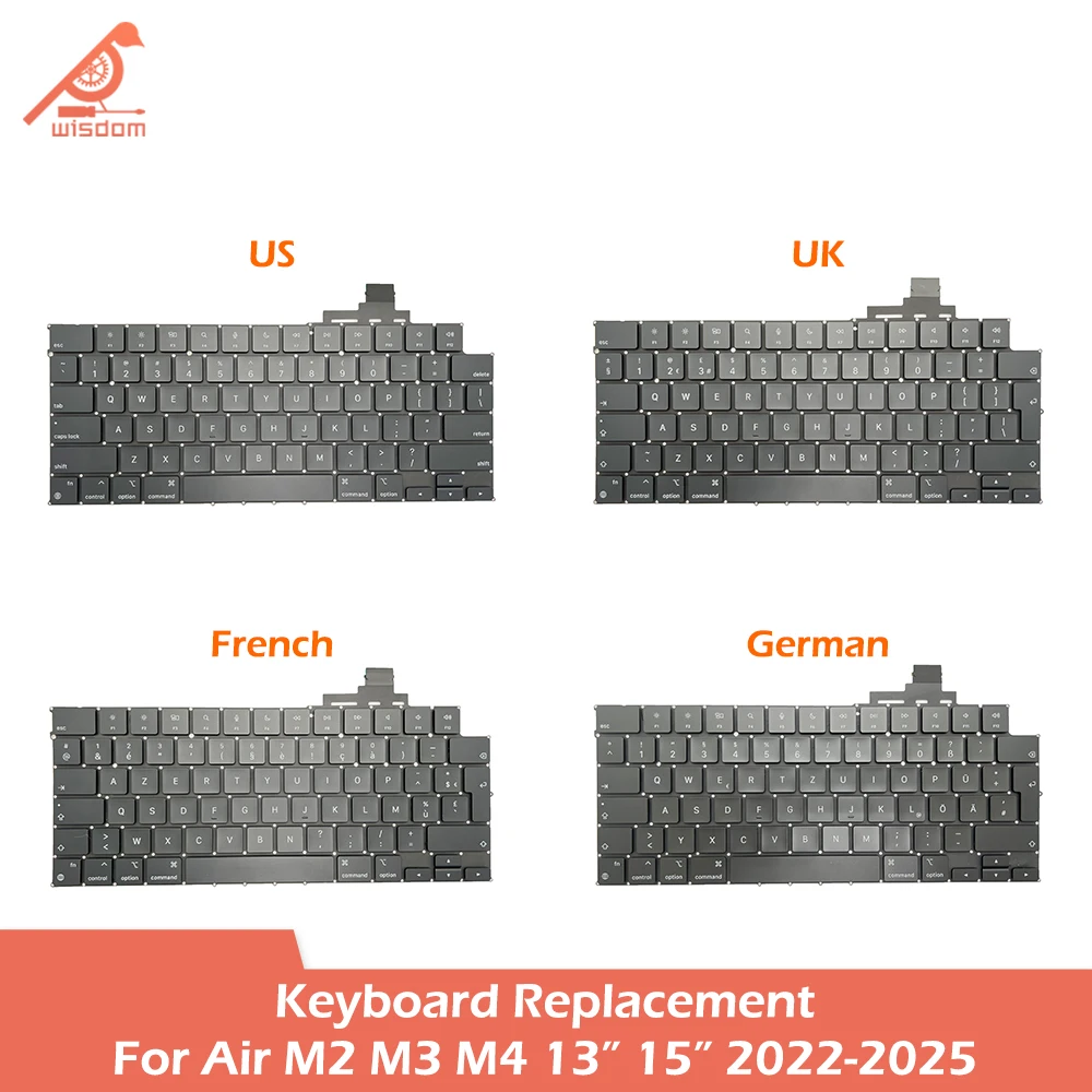 كمبيوتر محمول A2681 A2941 A3113 A3114 A3240 A3241 لوحة المفاتيح لماك بوك اير M2 M3 M4 13 "15" لوحات المفاتيح استبدال 2022-2025