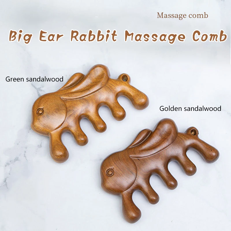 

1Pcs Wooden Massager Sandalwood Rabbit Massage Comb Head Meridian Gua Sha Scalp Relaxation Acupuncture Therapy Wide Teeth Comb