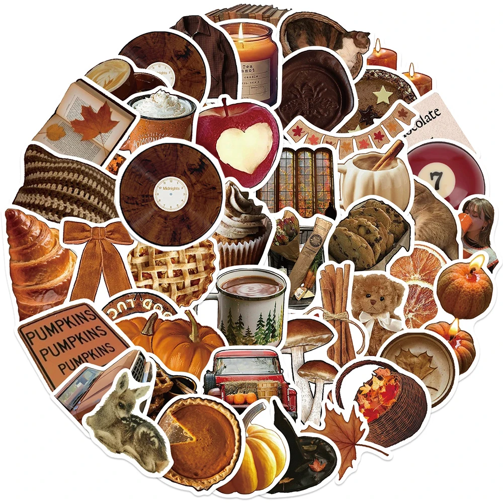 10/30/53pcs Vintage Brown Aesthetic Stickers Autumn Cartoon Decals Waterproof Retro DIY Suitcase Phone Laptop