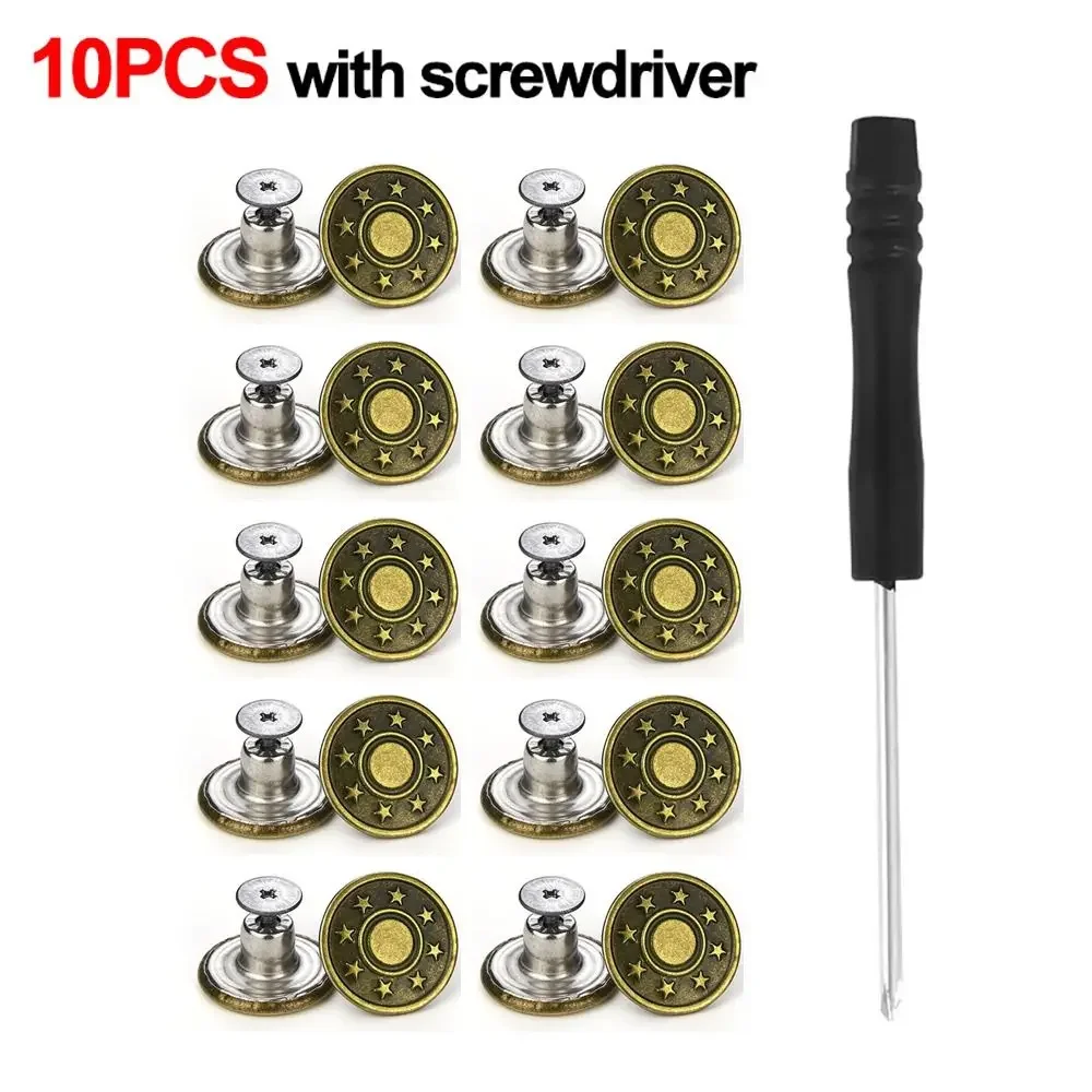 10 stuks/verpakking 17mm verstelbare spijkerbroek tailleverlenger knopen zonder spijkers, afneembare kledinggespen met gratis schroevendraaier inbegrepen