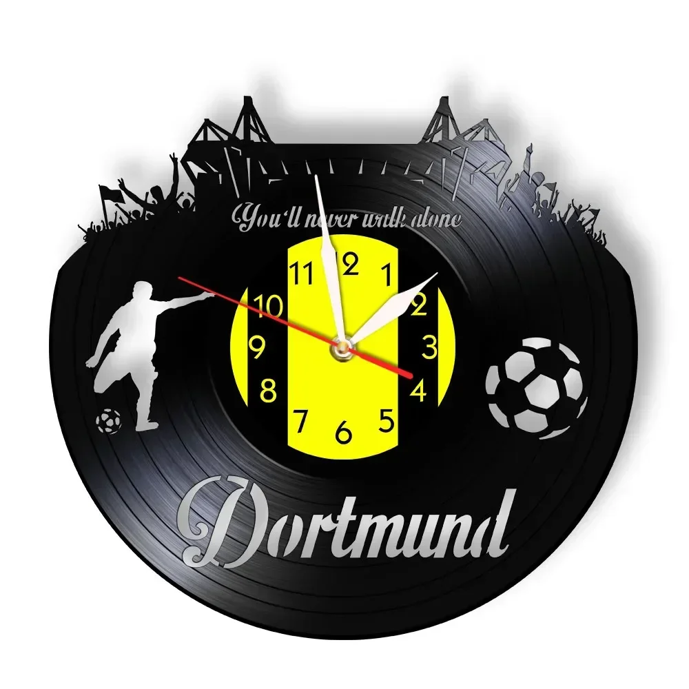 Dortmund City Skyline Wall Clock German States Football Stadium Fans Cellebration Champions Wall Art Vinyl Record Wall Clock