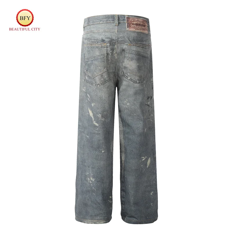 Vintage Graffiti 24 neue Tinte Splash lässig schlank hohe Taille gerade Bein weites Bein hochwertige Herren Damen Jeans