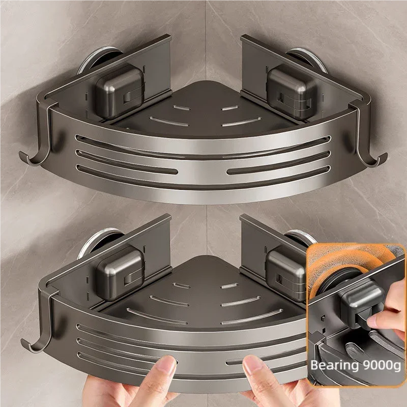 Une série de supports d'angle de salle de bain sans trous, supports de rangement pour shampoing et cosmétiques, ainsi que supports de rangement de cuisine en plastique