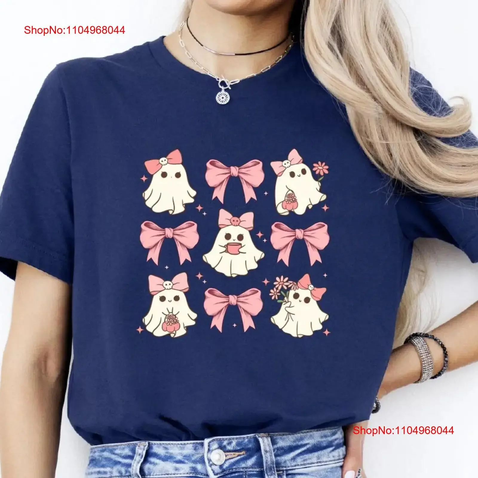 

Coquette Halloween T Shirt Pink Bow GhosT Cute Spooky Vibes vintage Washed Unisex Breathable Comfortable Slightly streetwear