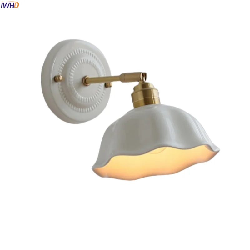 

IWHD Flower Ceramic LED Wall Sconce Loft Kitchen Bathroom Mirror Bedside Lamp Japanese Vintage Interior Wall Light Arandela