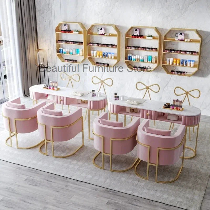 GY-Nordic Marble Conjunto de mesa e cadeira de manicure profissional, solteiro, duplo, luxo, móveis de salão, moderno
