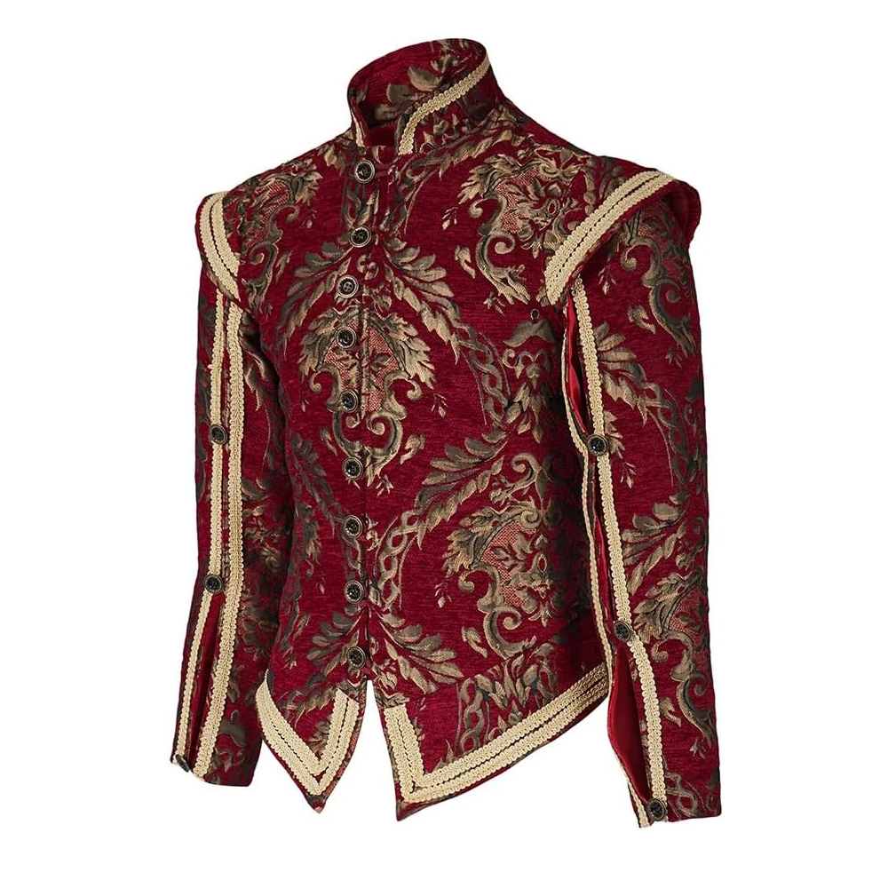 Herren Renaissance Retro Royal Jacke Mantel Prinz Edler König Kolonial Piratenkostüm Doppelmantel Gotische Stickerei Cosplay Kostüm 2026 – Detail 11