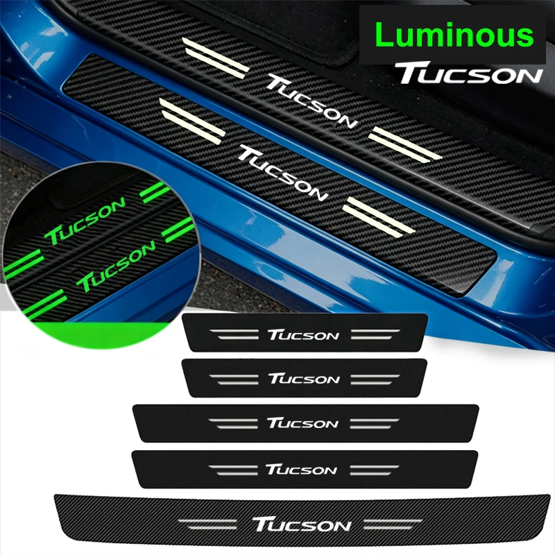 Luminous Car Door Threshold Sill Trim Decals Stickers for Hyundai Tucson Badge Trunk Pedal Guards Scuff Plate Decorative Stips