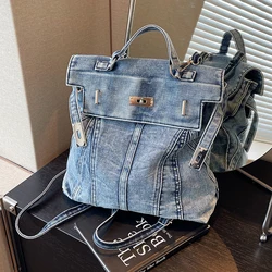 Large Denim Teenage Bookbag Rucksack Fashion Girl Backpack Women Shoulder Bag High School Schoolbag Black Mochila