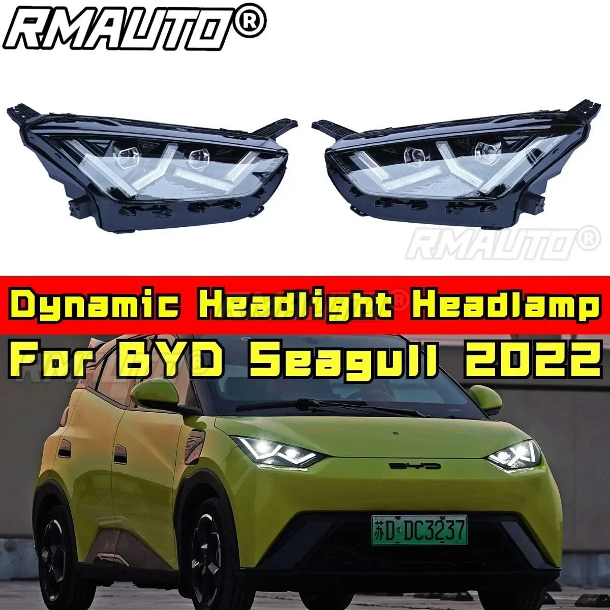 

Для BYD Seagull 2022, комплект кузова, дневные ходовые огни, глянцевый черный стиль ламбо, динамическая фара, автомобильные аксессуары