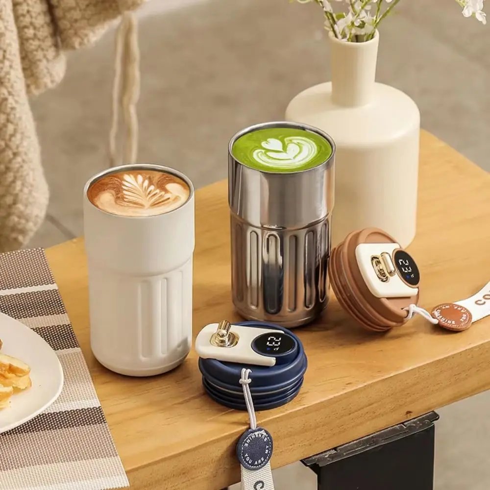 

450ML Thermal Water Bottle Creative Large Capacity Coffee Thermos Cup Intelligent Double Wall Outdoor Insulated Mug Kitchenware