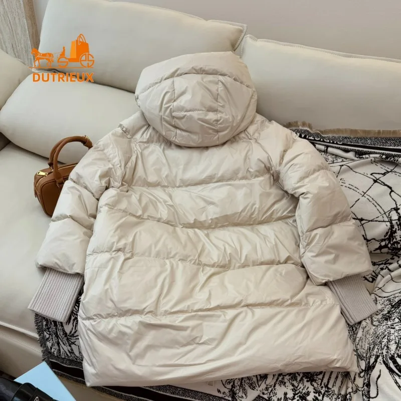 New Winter Down Jacket for Women 90% White Goose Down with Hood Down Jacket Mid-length Loose Version Warm Thickened for Women