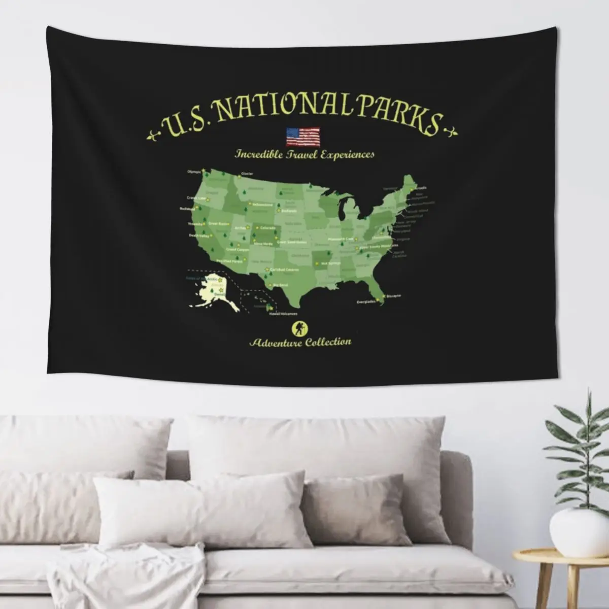 USA National Parks Map Tapestry Room Decorations Aesthetics Outdoor Decor Carpet Wall Tapestry