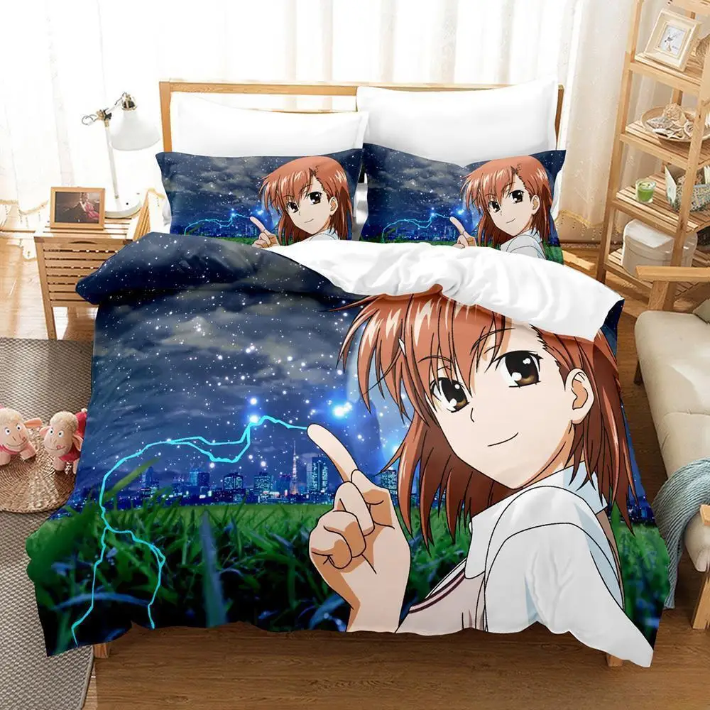 

Anime Misaka Mikoto A Certain Scientific Railgun Bedding Set Cartoon Anime three-piece Set Adult Kid Bedroom Duvet Cover Sets