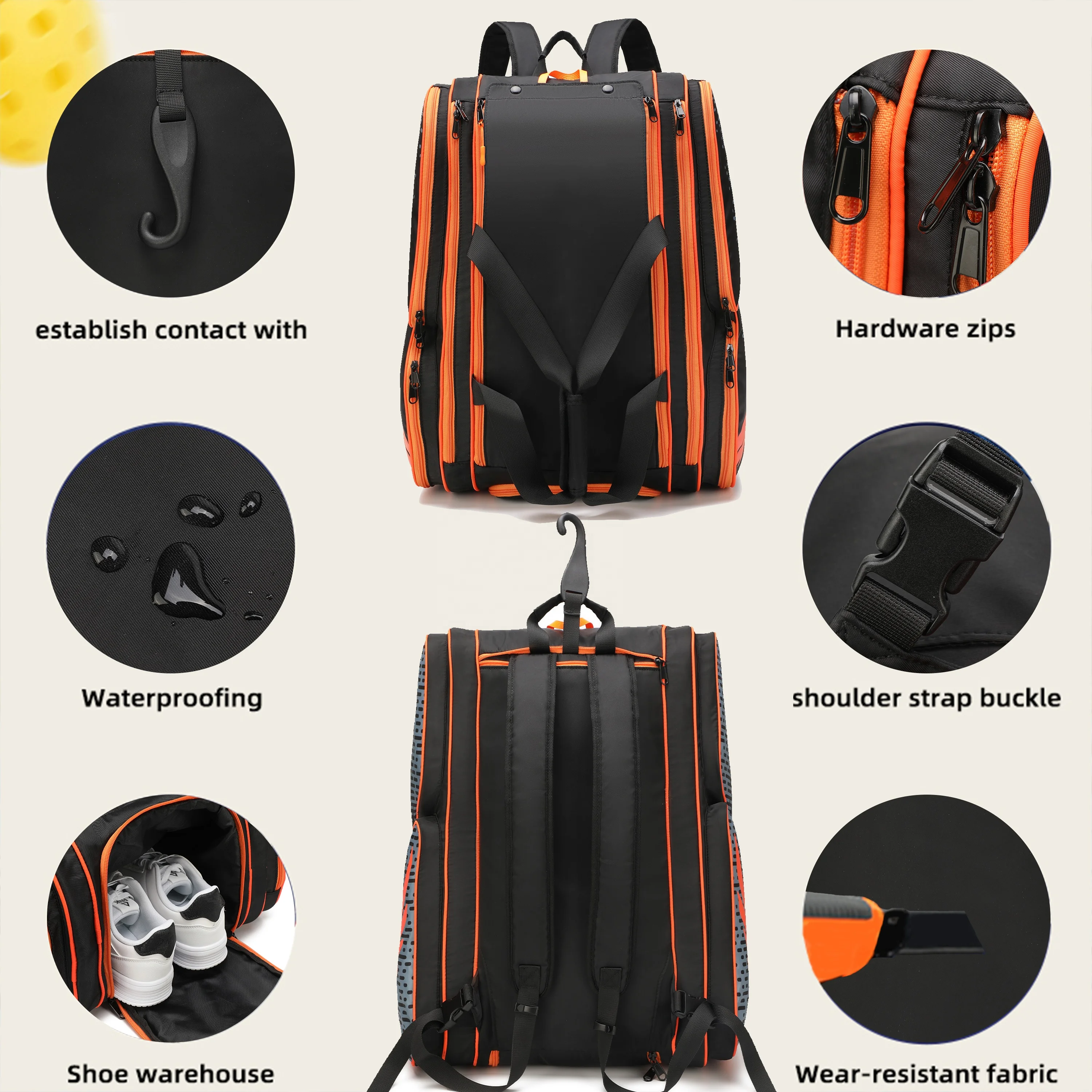 Custom Logo Nylon Portable Sport Large Capacity Waterproof Tennis Pickleball Bag Badminton Racket Padel Bag With Shoe Pocket - Image 4