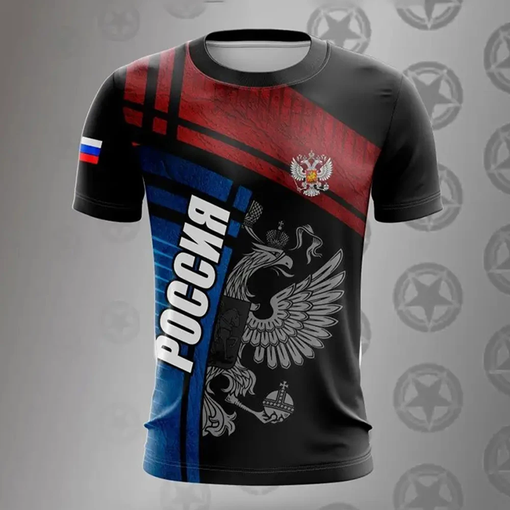 RussianT Shirt For Men Fashion Russia National Flag Print Pattern Short Sleeve Oversized T-shirts Leisure O-neck Tops Streetwear