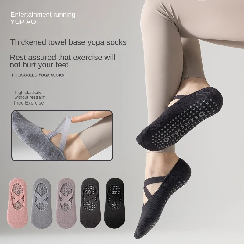 3 pairs Yoga socks, autumn and winter thickened anti slip socks, Pilates women's indoor floor dance socks for beginners