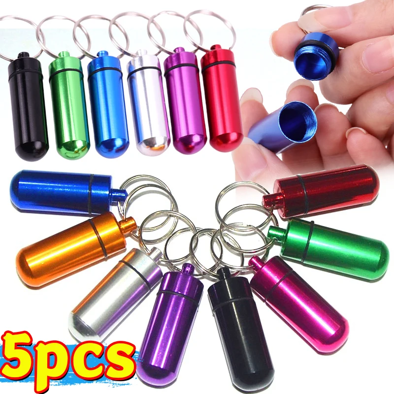 Portable Mini Travel Pill Medicine Box Case Waterproof Container Keychain Capsule Bottle Key Ring Chain First Aid Medicine Box