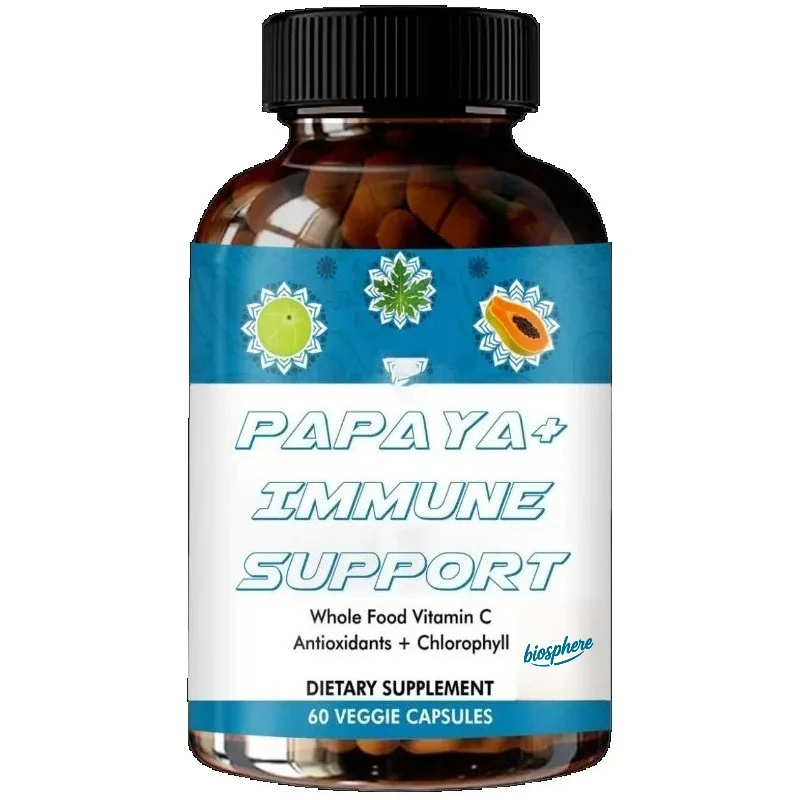 Veda papaya contains papaya digestive enzymes, chlorophyll, grape seeds, vitamin C-bone marrow, and gut health-60 capsules