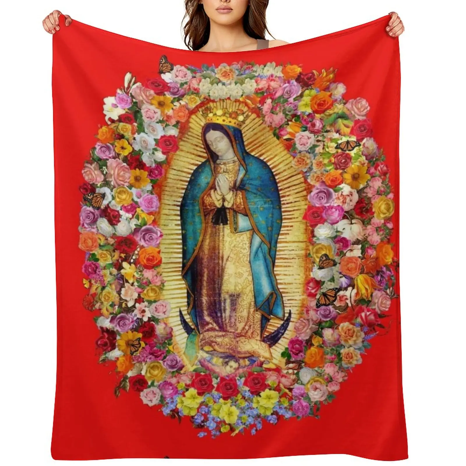 

Our Lady of Guadalupe Mexican Virgin Mary Saint Mexico Catholic Mask Throw Blanket Shaggy manga Custom Blankets