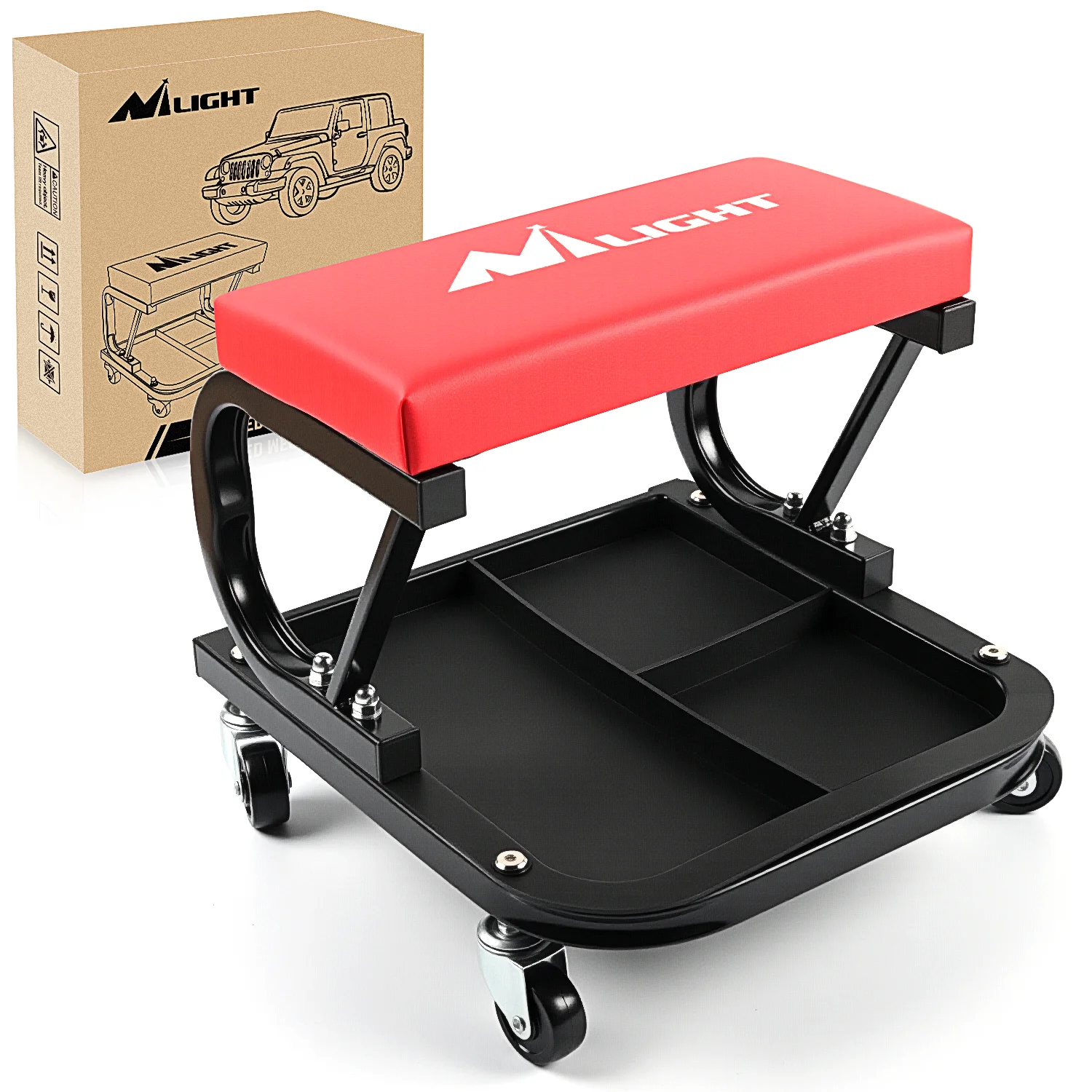 Nilight Rolling Mechanic Seat, 250 LBS Capacity Padded Mechanic Stool with Tool Tray Storage, Auto Repair, Heavy Duty Rolling Garage Workshop Stool for Car Truck Motorcycle Maintenance Repair