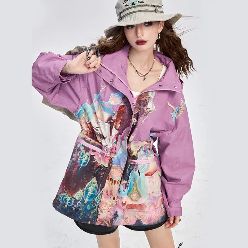 

Autumn New Arrive Colorful loose-fitting cartoon anime full-print three-proof drawstring outdoor workwear jacket