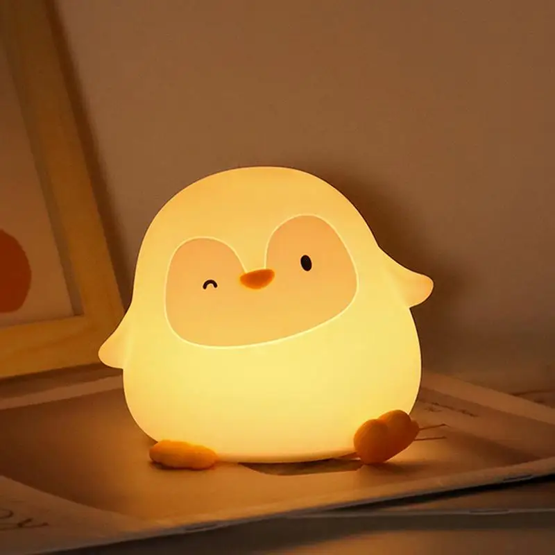 Penguin Night Light For Kids LED Nightstand Light Rechargeable Table Lamp For Bedroom Study Room Cartoon Desktop Lighting Device