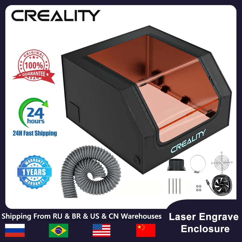 Creality Laser Engraver Enclosure Fireproof Dustproof Protective Cover 700x720x400mm with Exhaust Fan Pipe for Most Laser Cutter