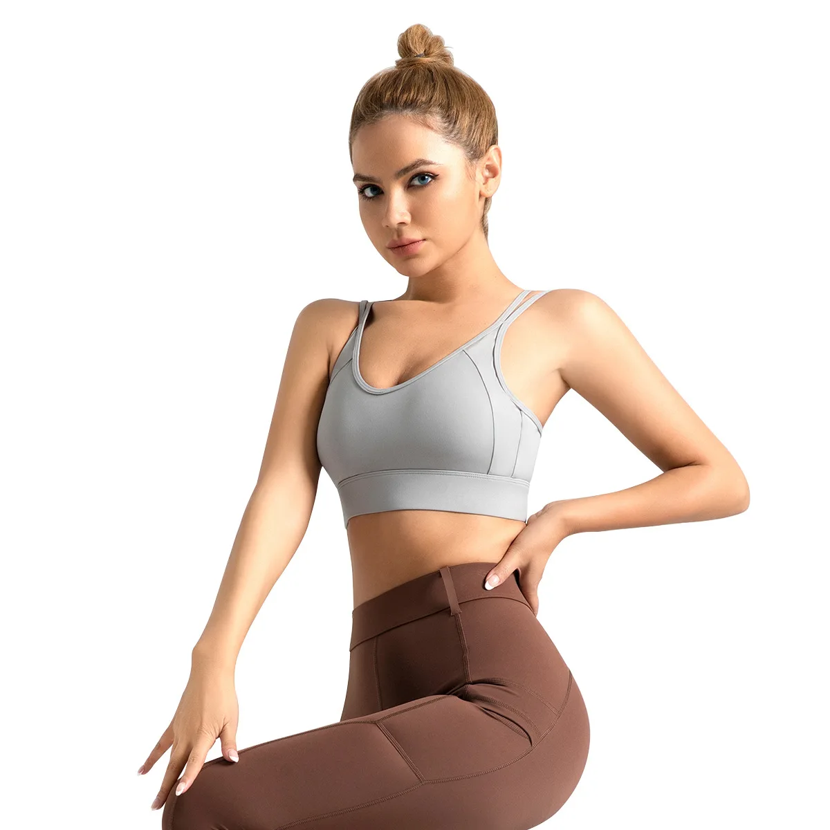 Ropa interior deportiva con espalda cruzada para mujer, sujetador con correas de hombro, hebillas de espalda, ropa interior de Yoga, Sujetador deportivo para gimnasio