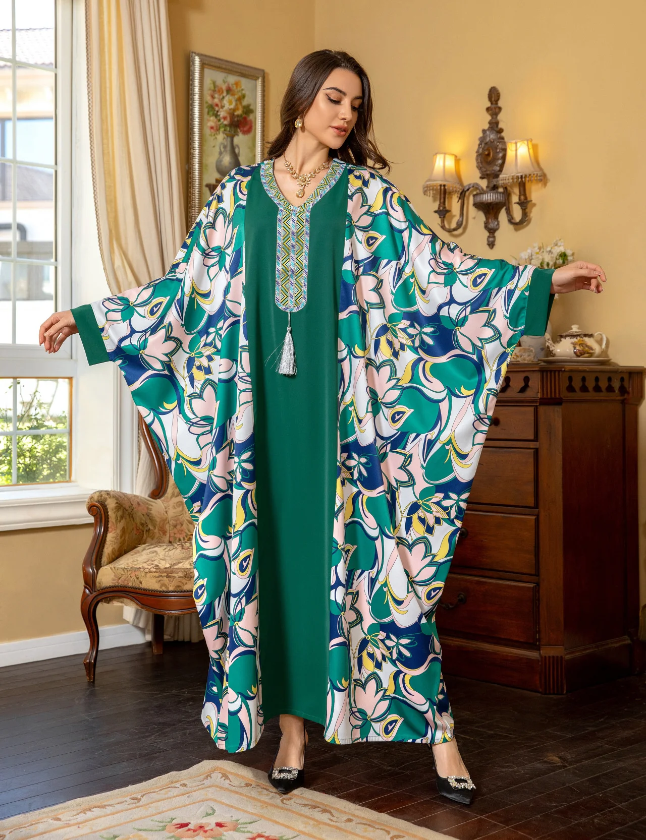 

Eid Muslim Dress Women Bat Sleeve Long Robe Jalabiya Abaya Morocco Party Dresses Ramadan Diamond Kaftan Islam Dubai Arab 2024