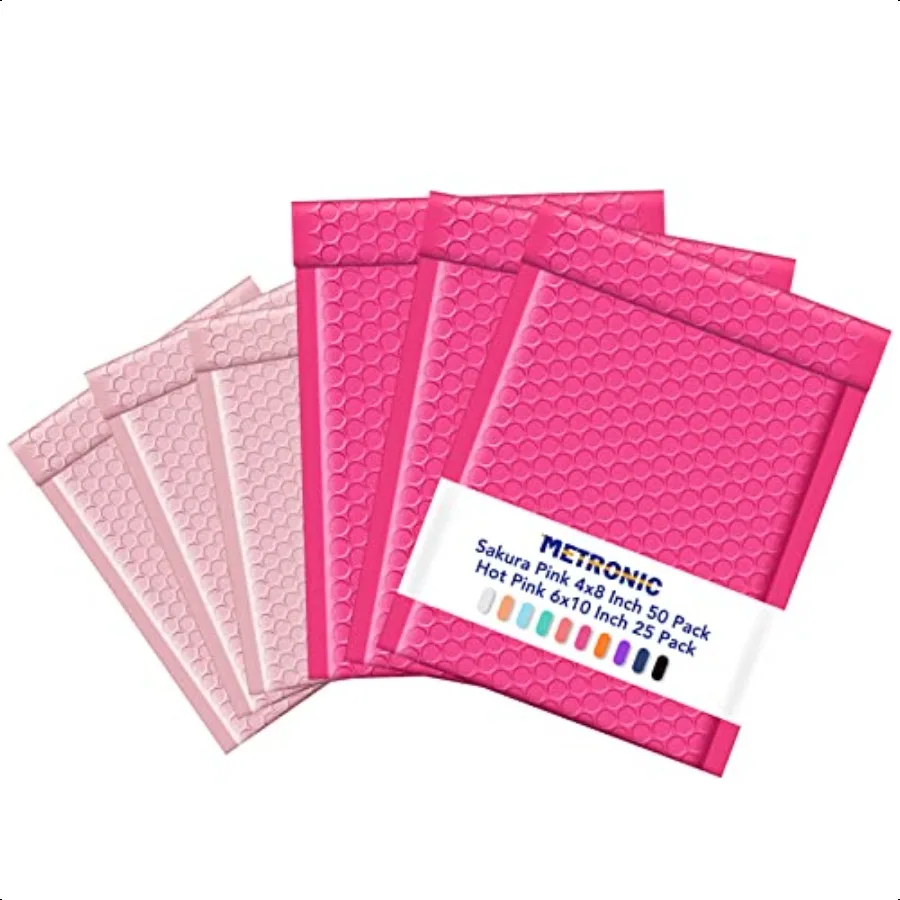 

4x8 50 Pack Sakura Pink +6x10 25 Pack Pink Bubble Mailer Waterproof Self Seal Adhesive Shipping Bags Cushioning Padded Envelope