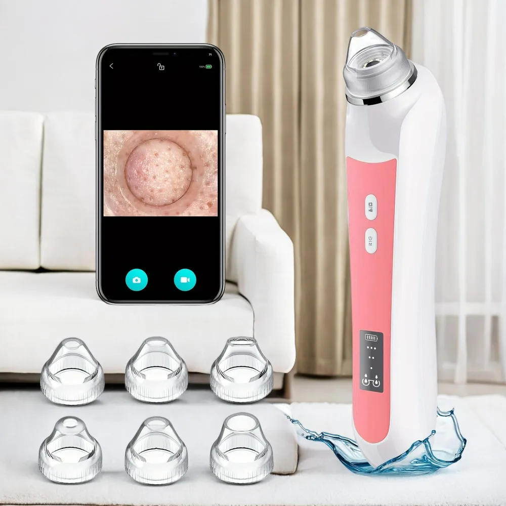 Adjustable USB Pore Vacuum Cleaner with Camera, 3 Modes for Deep Skin Cleansing, 6 Interchangeable Suction Heads for Men and Wom