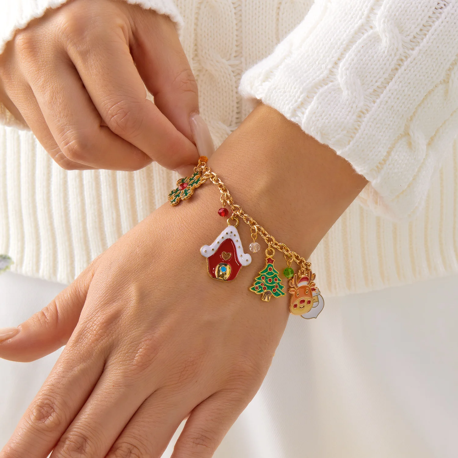 لطيف عيد الميلاد سانتا الأيائل قلادة سوار للنساء الفتيات بهيجة ندفة الثلج منزل الزنجبيل الإسورة تقليد مجوهرات الحفلات