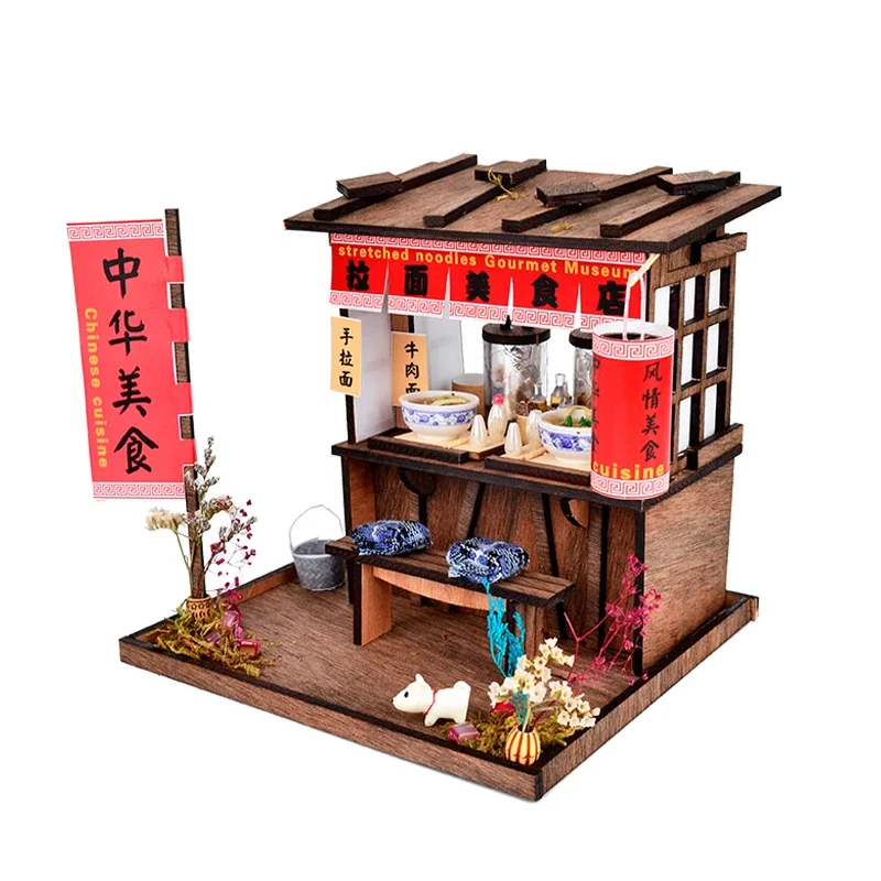 

Creative DIY Dollhouse Chinese Style House Wooden Hand-assembled Street View Theater DIY Ornaments Food and Play Model Toys