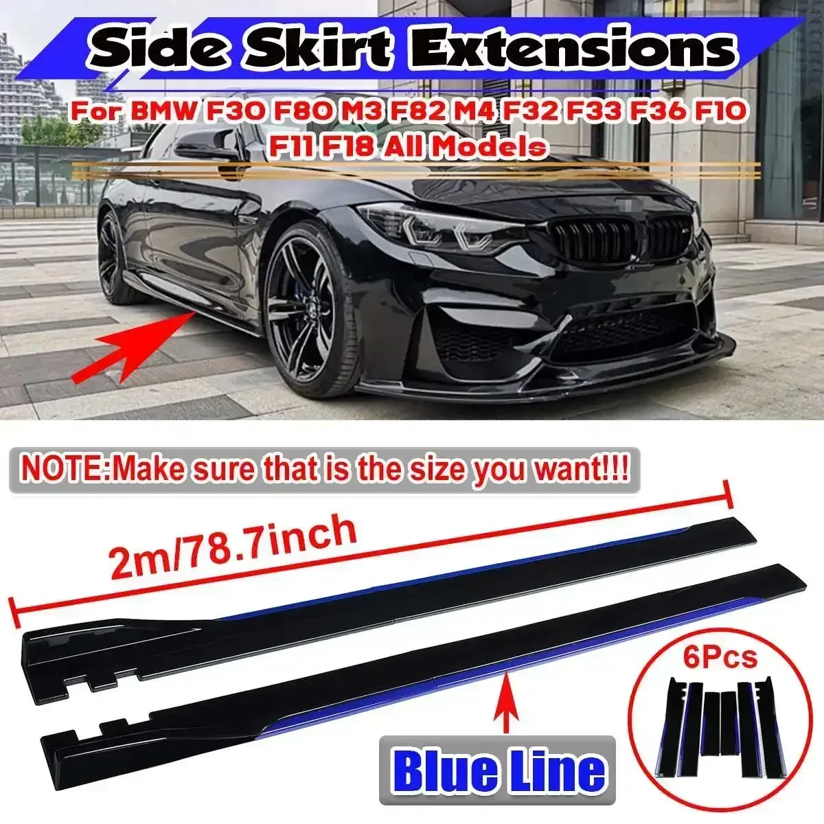 F30 F80 2m Car Side Skirt Extensions Winglet Splitters Lip For BMW F10 F11 F32 F33 F36 F30 F80 M3 F82 M4 G30 G31 Exterior Part