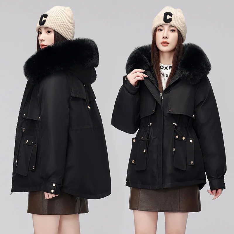 

Parkas Black Womens Fall-Winter Warm Down Puffy Fresh Thermal Waterproof Patchwork Soft Filled Anti-Season Unisex Hooded Comfy